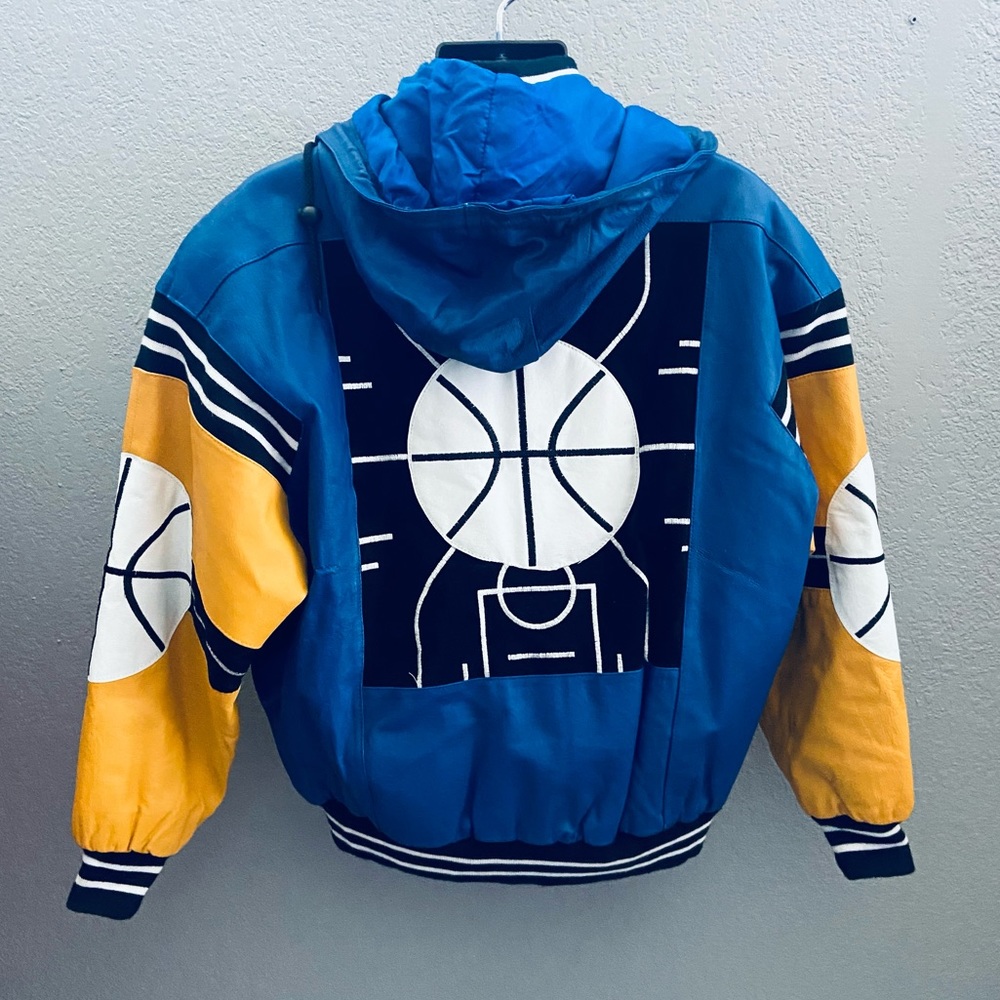 Michael Hoban Vintage 90s Leather Basketball Jacket w/ Detachable Hood - XL